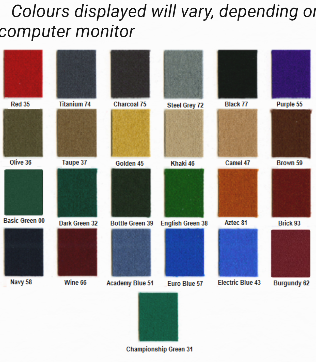Cloth Colour Chart